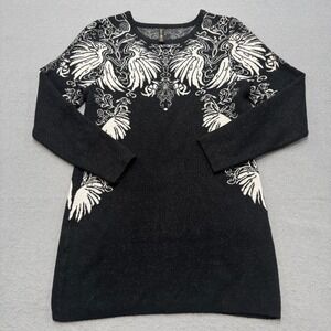 San Lodo Sweater Women's Small Black White Intarsia Wing Oversize Knit Crewneck